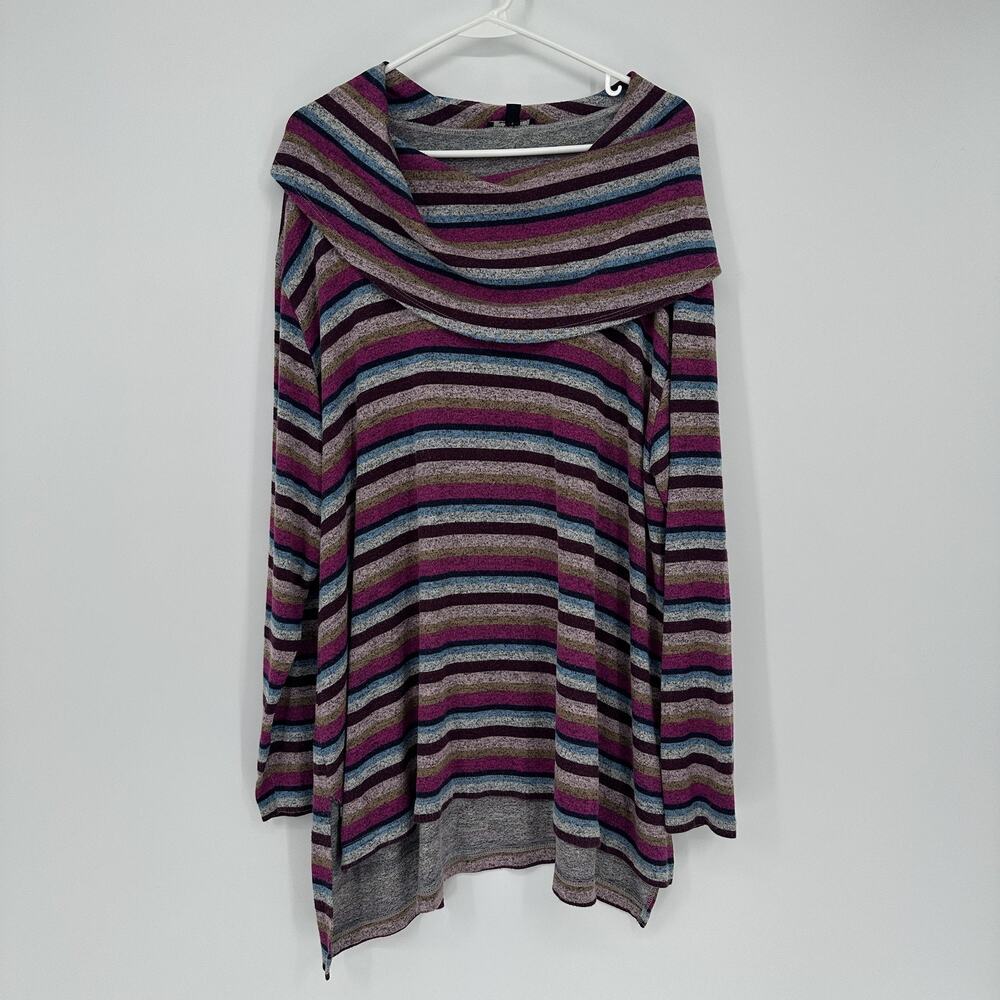 Lane Bryant Womens 18/20 Multicolor Stripe Cowl Neck Tunic Sweater Knit Top